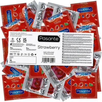 Pasante Strawberry Flavour Condoms - 144 pcs - Sex Toy Pasante Strawberry Flavour Condoms - 144 pcs - Sex Toy