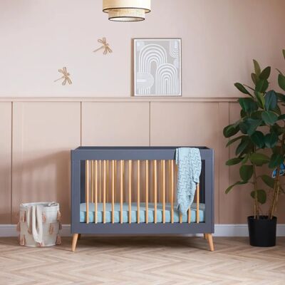 Obaby Maya Mini Cot Bed - Slate/Natural - Compact Scandinavian Design Obaby Maya Mini Cot Bed - Slate/Natural - Compact Scandinavian Design