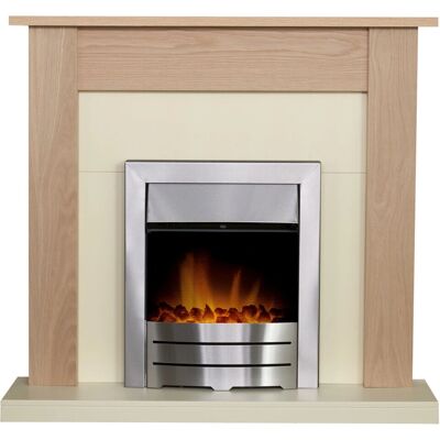 Adam - Southwold Fireplace - Oak & Cream - Brushed Steel 43 Inch - Fireplace Adam - Southwold Fireplace - Oak & Cream - Brushed Steel 43 Inch - Fireplace