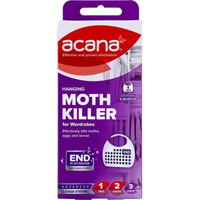 Acana White Pack of 4 Hanging Moth Killer and Lavender Freshener Acana White Pack of 4 Hanging Moth Killer and Lavender Freshener