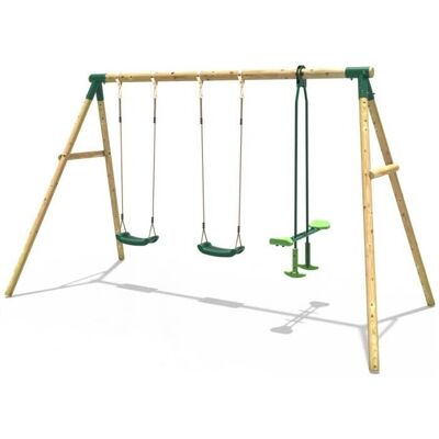 Rebo Wooden Garden Swing Set - Neptune Green - 3 seats - Swing Set Rebo Wooden Garden Swing Set - Neptune Green - 3 seats - Swing Set