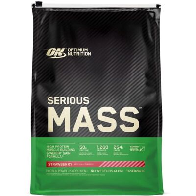 Optimum Nutrition Serious Mass - Fraise - Gainer de poids - Publicité Optimum Nutrition Serious Mass - Fraise - Gainer de poids - Publicité