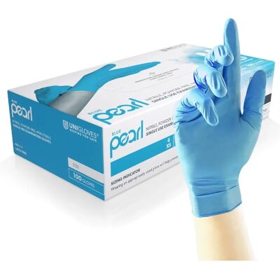 Unigloves Blue Pearl Nitrile Gloves - Medical Grade, Powder-Free - 100 Unigloves Blue Pearl Nitrile Gloves - Medical Grade, Powder-Free - 100