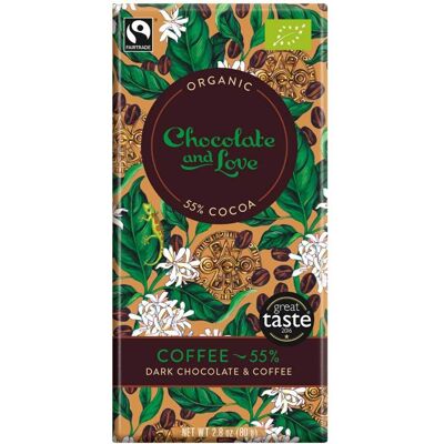 Chocolate and Love Økologisk/Fairtrade mørk sjokolade med kaffe - 80g Chocolate and Love Økologisk/Fairtrade mørk sjokolade med kaffe - 80g