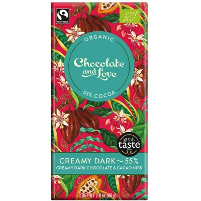 Chocolate og Kjærlighet Mørk Sjokolade med Kakaonibs - Økologisk/Fairtrade 55% - 80g Chocolate og Kjærlighet Mørk Sjokolade med Kakaonibs - Økologisk/Fairtrade 55% - 80g