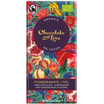 Chocolate and Love Organisk Granateple 70% Mørk Sjokolade Chocolate and Love Organisk Granateple 70% Mørk Sjokolade