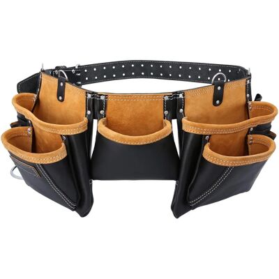 Tough Master Leather Tool Belt - Black, 11 Pockets, Adjustable - Tool Belt Tough Master Leather Tool Belt - Black, 11 Pockets, Adjustable - Tool Belt