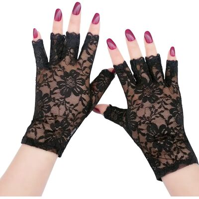 TRIXES Gants en dentelle courte noire de bonne qualité - Déguisements - Publicité TRIXES Gants en dentelle courte noire de bonne qualité - Déguisements - Publicité