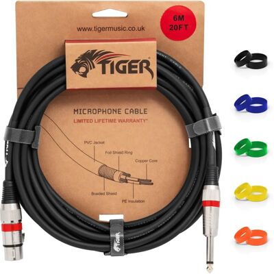Tiger 6m XLR hona till 1/4 tum Jack mikrofonkabel - Bytefärgade loop Tiger 6m XLR hona till 1/4 tum Jack mikrofonkabel - Bytefärgade loop