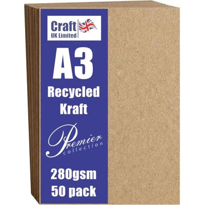 Craft UK - 2342 A3 Kraft Riciclata Card - brown - 50 sheets - 280 g/m2 - Card Craft UK - 2342 A3 Kraft Riciclata Card - brown - 50 sheets - 280 g/m2 - Card