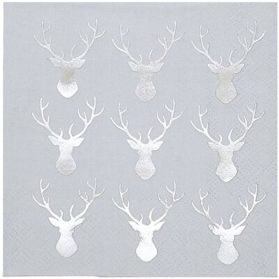 Ginger Ray Mini Silver Foiled Stag Napkins - Jul x 20 Ginger Ray Mini Silver Foiled Stag Napkins - Jul x 20