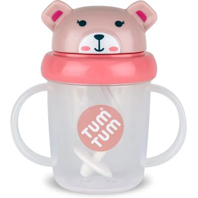 TUM TUM Tasse antidéverseuse avec paille lestée Ourson Rose - 200 ml - Publicité TUM TUM Tasse antidéverseuse avec paille lestée Ourson Rose - 200 ml - Publicité