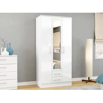 Birlea Lynx White High Gloss 3 Door 2 Drawer Wardrobe - Wardrobe Birlea Lynx White High Gloss 3 Door 2 Drawer Wardrobe - Wardrobe