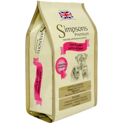 Cibo per cani Simpsons Premium Salmone e Patate - Sensibile - 2kg Cibo per cani Simpsons Premium Salmone e Patate - Sensibile - 2kg