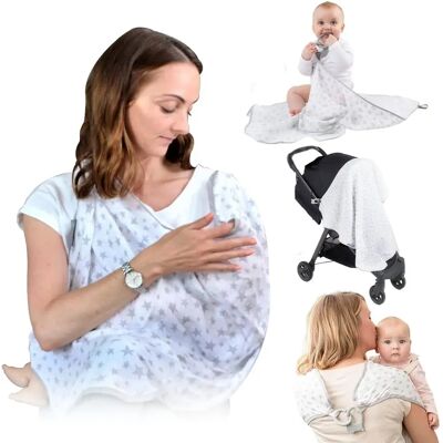 Cheeky Chompers 6-in-1 Multi Muslin Breastfeeding Cover - Silver Stars Cheeky Chompers 6-in-1 Multi Muslin Breastfeeding Cover - Silver Stars