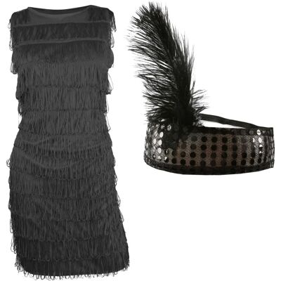 Unknown - Black Front Fringed Flapper Dress - Large - Dress Unknown - Black Front Fringed Flapper Dress - Large - Dress