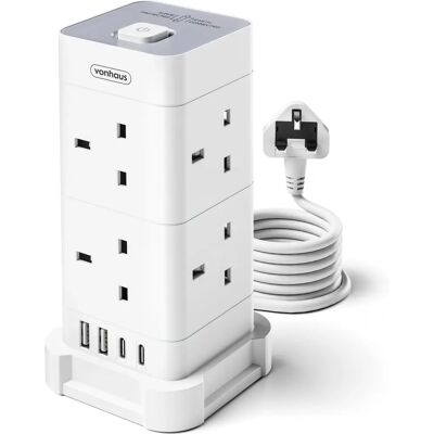Vonhaus Tower Extension Lead - 8 Plug - 2 USB-C Ports - Extension Lead Vonhaus Tower Extension Lead - 8 Plug - 2 USB-C Ports - Extension Lead