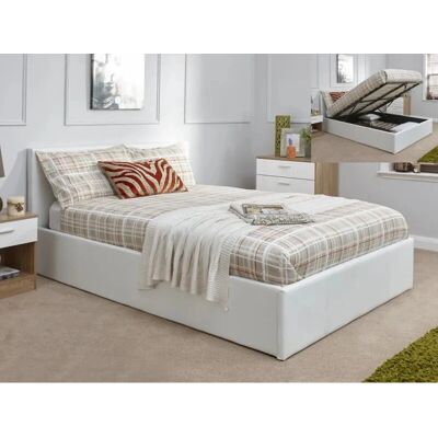 GFW Ecuador 4ft6 Double White Faux Leather End Lift Ottoman Bed Frame - Bed Frame GFW Ecuador 4ft6 Double White Faux Leather End Lift Ottoman Bed Frame - Bed Frame