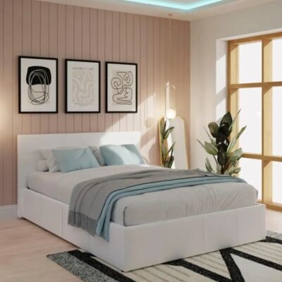 GFW Ecuador 4ft6 Double White Faux Leather Side Lift Ottoman Bed Frame - Storage Bed GFW Ecuador 4ft6 Double White Faux Leather Side Lift Ottoman Bed Frame - Storage Bed