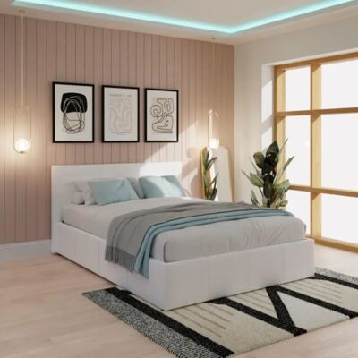 GFW King Size White Faux Leather Side Lift Ottoman Bed Frame - Bed GFW King Size White Faux Leather Side Lift Ottoman Bed Frame - Bed