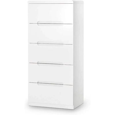 Julian Bowen Manhattan Weiß Hochglanz 5 Schubladen Hoher Schmaler Schrank - Kommode Julian Bowen Manhattan Weiß Hochglanz 5 Schubladen Hoher Schmaler Schrank - Kommode