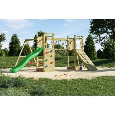 Shire Maxi Wooden Climbing Frame with Double Swing, Tower and Slide Shire Maxi Wooden Climbing Frame with Double Swing, Tower and Slide