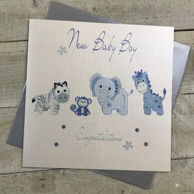 White Cotton Cards - Baby Boy Congratulations - Bleu - Card White Cotton Cards - Baby Boy Congratulations - Bleu - Card