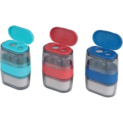 Helix Balance Duo Pencil Sharpener and Eraser - Assorted Colours Helix Balance Duo Pencil Sharpener and Eraser - Assorted Colours