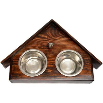 Amstaff - Two-Bowl Wooden Stand - W kształcie domu Amstaff - Two-Bowl Wooden Stand - W kształcie domu