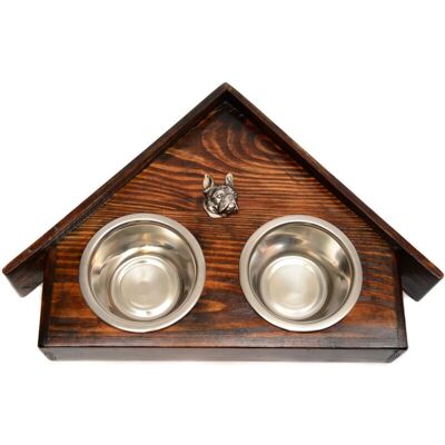 Boston Terrier - Two-Bowl Stand - Drewno - Dwa miski - Stojak na miski dla psa Boston Terrier - Two-Bowl Stand - Drewno - Dwa miski - Stojak na miski dla psa