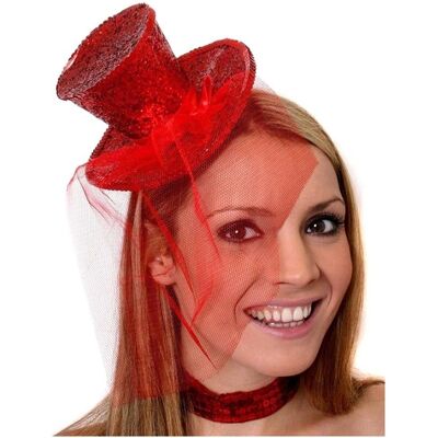 I Love Fancy Dress - Mini Red Glitter Fascinator Top Hat - Red - One Size - Headwear I Love Fancy Dress - Mini Red Glitter Fascinator Top Hat - Red - One Size - Headwear