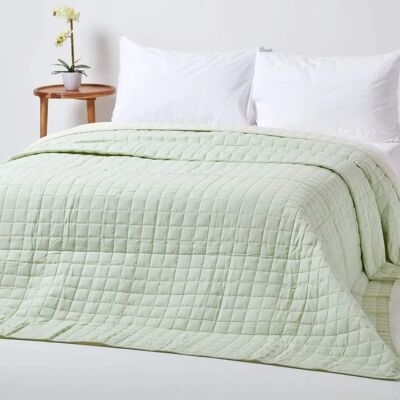 Homescapes Sage Green & Cream Reversible Cotton Bedspread - Bedspread Homescapes Sage Green & Cream Reversible Cotton Bedspread - Bedspread