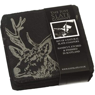 Selbrae House 4 Slate Coasters - Stag - Dark Grey - Coasters Selbrae House 4 Slate Coasters - Stag - Dark Grey - Coasters