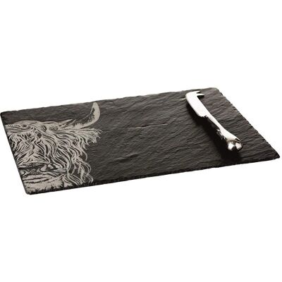 Selbrae House Highland Cow Slate Cheese Board & Knife Set - Unisex Selbrae House Highland Cow Slate Cheese Board & Knife Set - Unisex