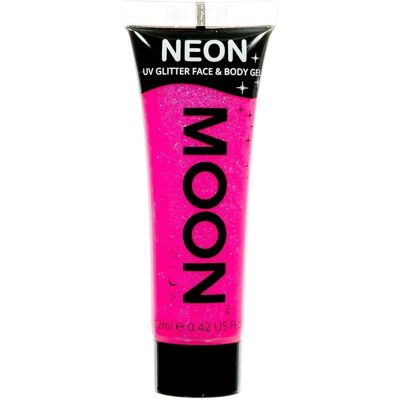 Moon Glow Gel Pailleté Fin UV Néon - Rose Chaud - Visage & Corps - Publicité Moon Glow Gel Pailleté Fin UV Néon - Rose Chaud - Visage & Corps - Publicité
