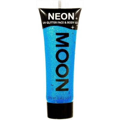 Moon Glow Gel de Paillettes Néon UV Bleu - Effet visage et corps - Publicité Moon Glow Gel de Paillettes Néon UV Bleu - Effet visage et corps - Publicité
