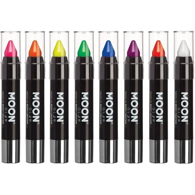 Moon Glow Crayons Corps Neon UV Intenses - Pack de 8 couleurs - Publicité Moon Glow Crayons Corps Neon UV Intenses - Pack de 8 couleurs - Publicité
