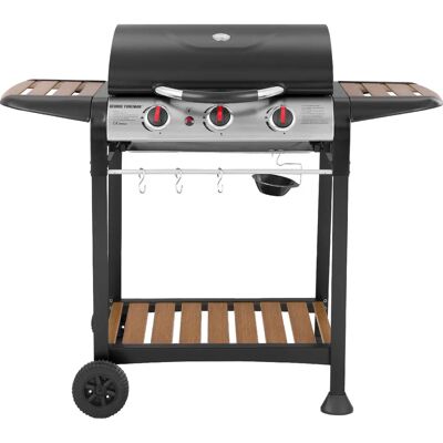 George Foreman GFGBBQ3BW Propane Gas BBQ - 3 Burners, Black & Wood - Outdoor Grill George Foreman GFGBBQ3BW Propane Gas BBQ - 3 Burners, Black & Wood - Outdoor Grill