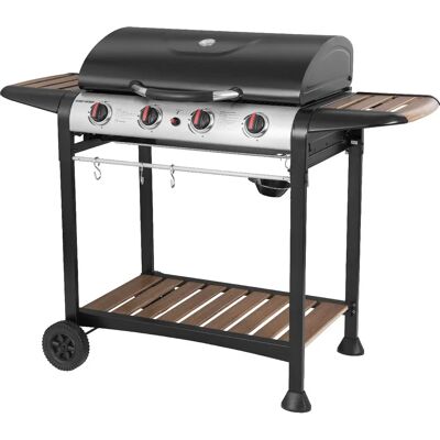 George Foreman GFGBBQ4BW Black & Wood 4 Burner Gas BBQ - Cooking station George Foreman GFGBBQ4BW Black & Wood 4 Burner Gas BBQ - Cooking station