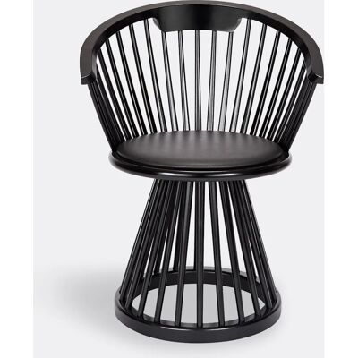 Tom Dixon Fan Stuhl - Schwarzes Holz mit Lederkissen - Stuhl Tom Dixon Fan Stuhl - Schwarzes Holz mit Lederkissen - Stuhl