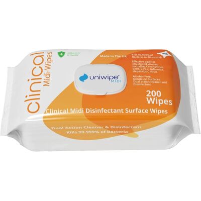 Uniwipe Clinical - Midi-Wipes - 200 pack - Disinfecting wipes Uniwipe Clinical - Midi-Wipes - 200 pack - Disinfecting wipes