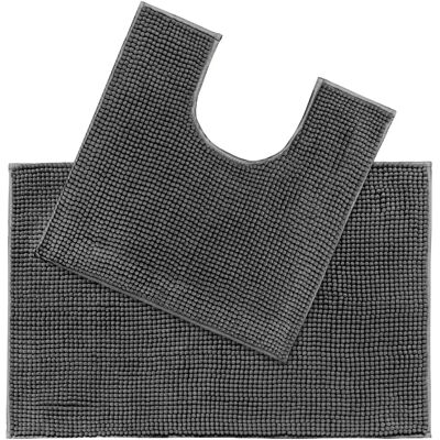 Allure Bath Fashions Charcoal Chenille Non-Slip Bath Mat Set - Bath Type Allure Bath Fashions Charcoal Chenille Non-Slip Bath Mat Set - Bath Type