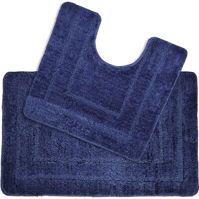 Allure Bath Fashions Navy Microfibre Two Piece Bath Mat Set Allure Bath Fashions Navy Microfibre Two Piece Bath Mat Set