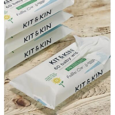 Kit & Kin Lingettes bébé - Biodegradables Sans parfum 60 Pack - Publicité Kit & Kin Lingettes bébé - Biodegradables Sans parfum 60 Pack - Publicité