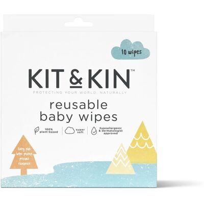 Kit & Kin Reusable Baby Wipes - Soft, Natural, 10 pcs Kit & Kin Reusable Baby Wipes - Soft, Natural, 10 pcs
