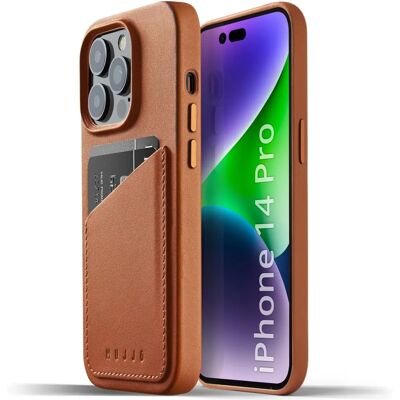 Mujjo - iPhone 14 Pro - Tan - Täysi nahka - Wallet Case Mujjo - iPhone 14 Pro - Tan - Täysi nahka - Wallet Case