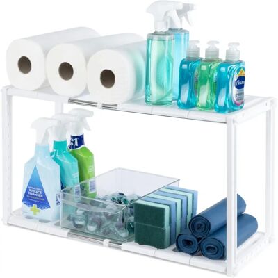 LIVIVO Under Sink Storage Caddy - Adjustable and Extendable White - Storage Caddy LIVIVO Under Sink Storage Caddy - Adjustable and Extendable White - Storage Caddy