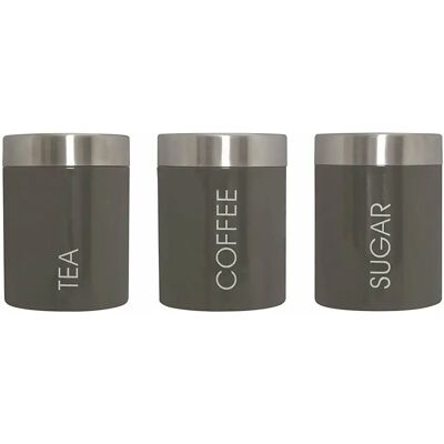 Kabalo Grey Set of 3 Kitchen Storage Jars - Tea Coffee Sugar Containers Kabalo Grey Set of 3 Kitchen Storage Jars - Tea Coffee Sugar Containers
