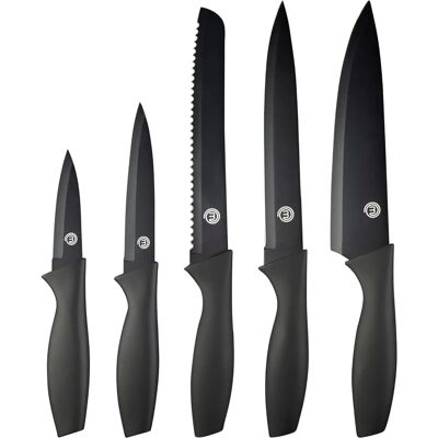 MasterChef Schwarzes Messerset - Edelstahl, 5 Stück MasterChef Schwarzes Messerset - Edelstahl, 5 Stück