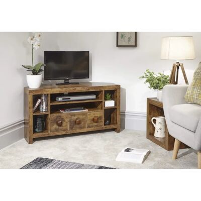 GFW Jakarta Mango Wood Effect Corner 3 Drawer TV Cabinet GFW Jakarta Mango Wood Effect Corner 3 Drawer TV Cabinet